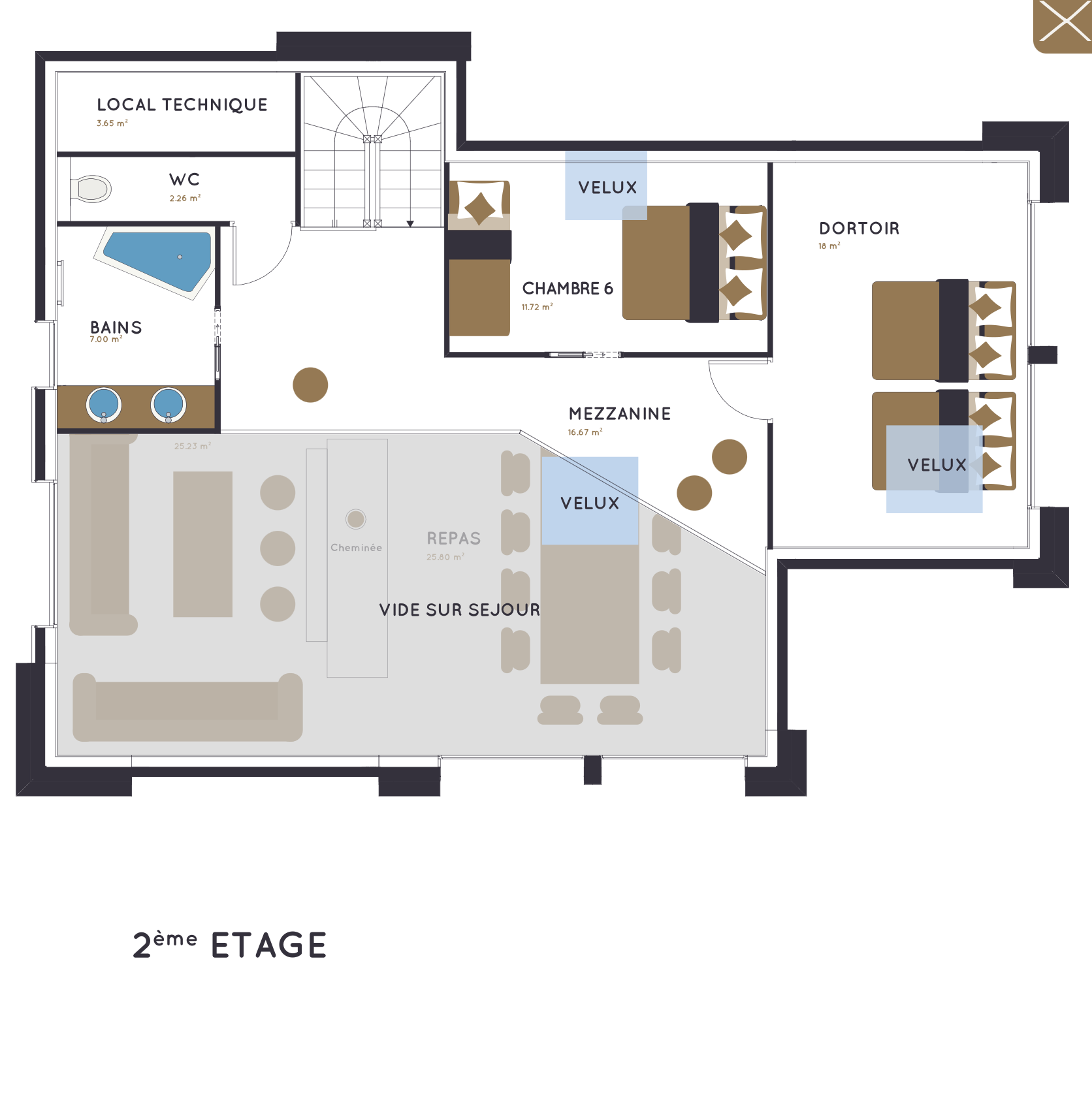 Plan du 2ème étage – chalet L'Or des Cimes