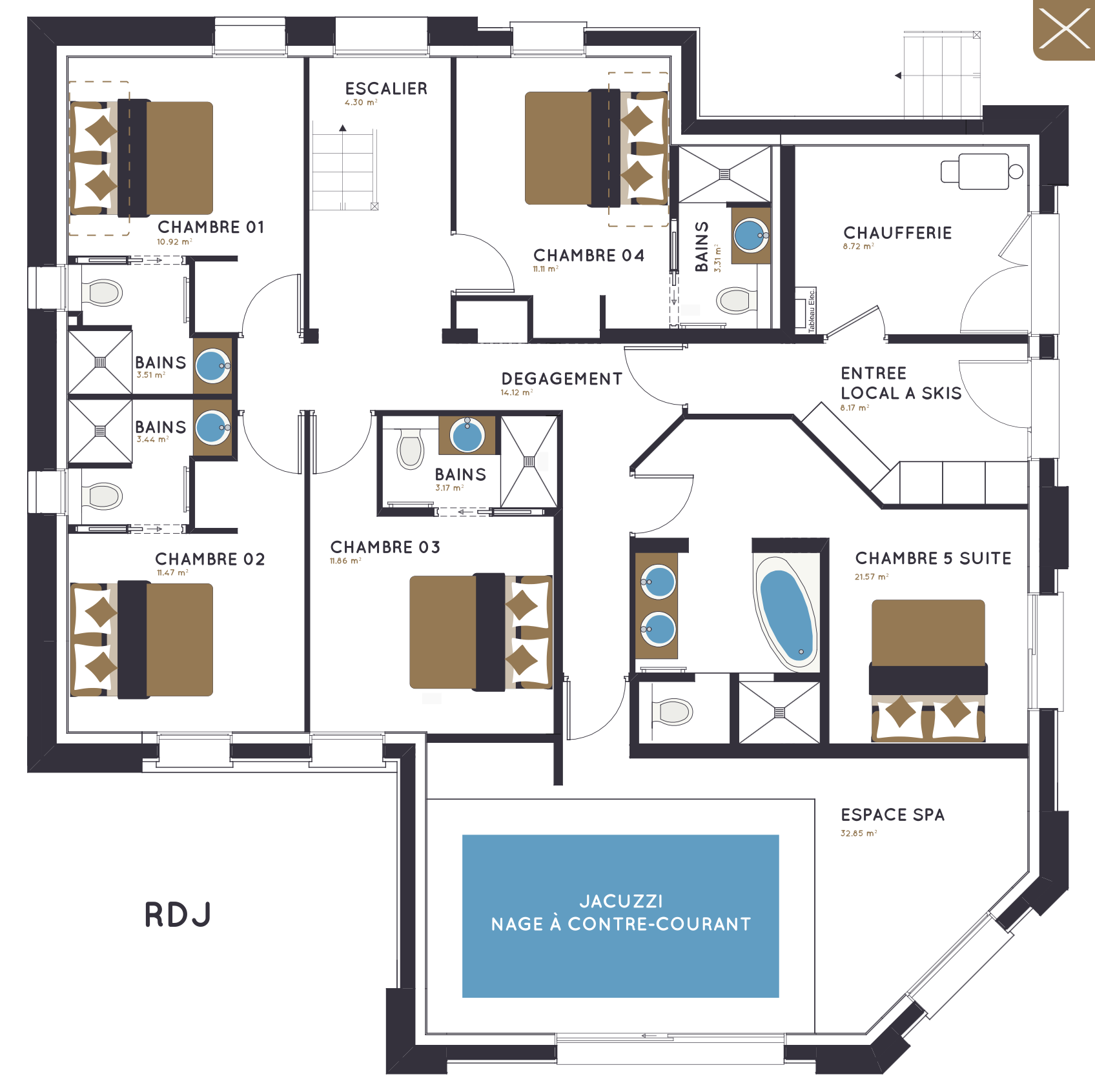 Plan du rez-de-jardin – chalet L'Or des Cimes